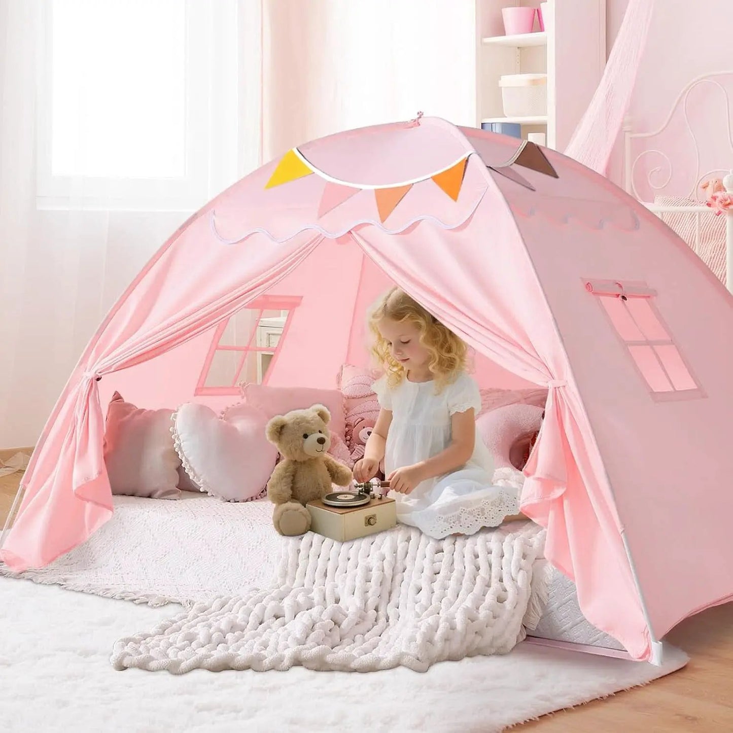 Toddler Bed Tent Canopy Portable Pink Night Light Pro from PriceLows™