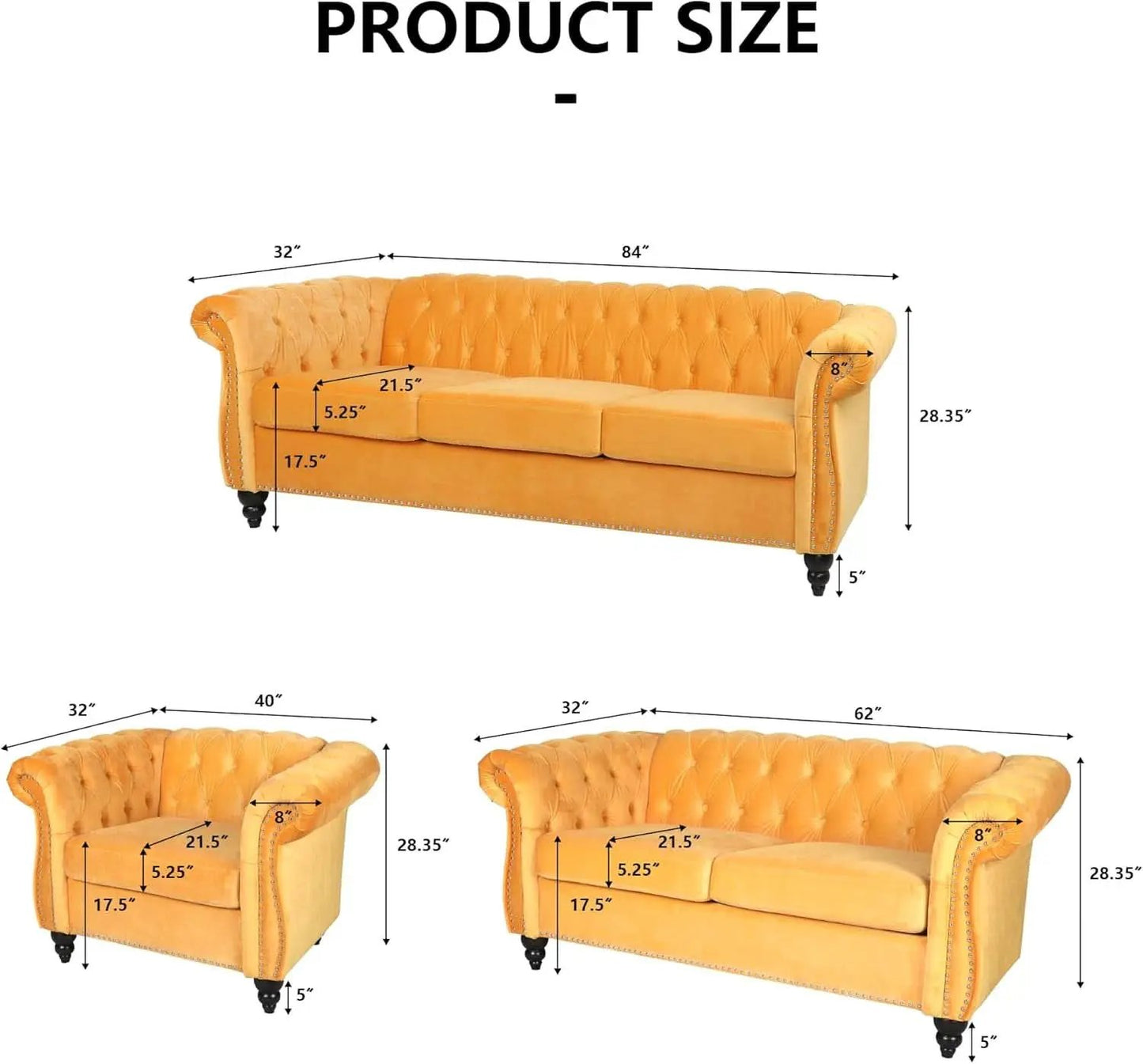 Three Piece Mango Velvet Chesterfield Sofa Set With Club Chair And Loveseat For Living Room from PriceLows™