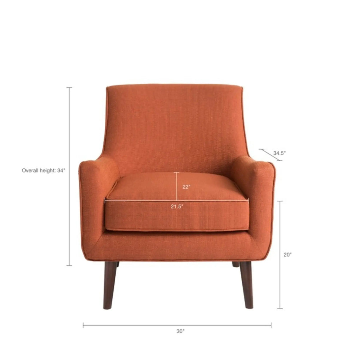 Upholstered Accent Chair | Burnt Orange | Mid-Century Design | Tight Back