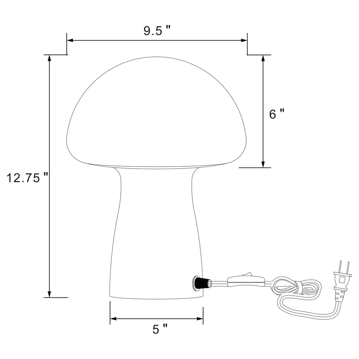 Kanaby Mushroom Shaped Glass Bedside Table Lamp | 9.5 x 9.5 x 12.75 in | Glass | White
