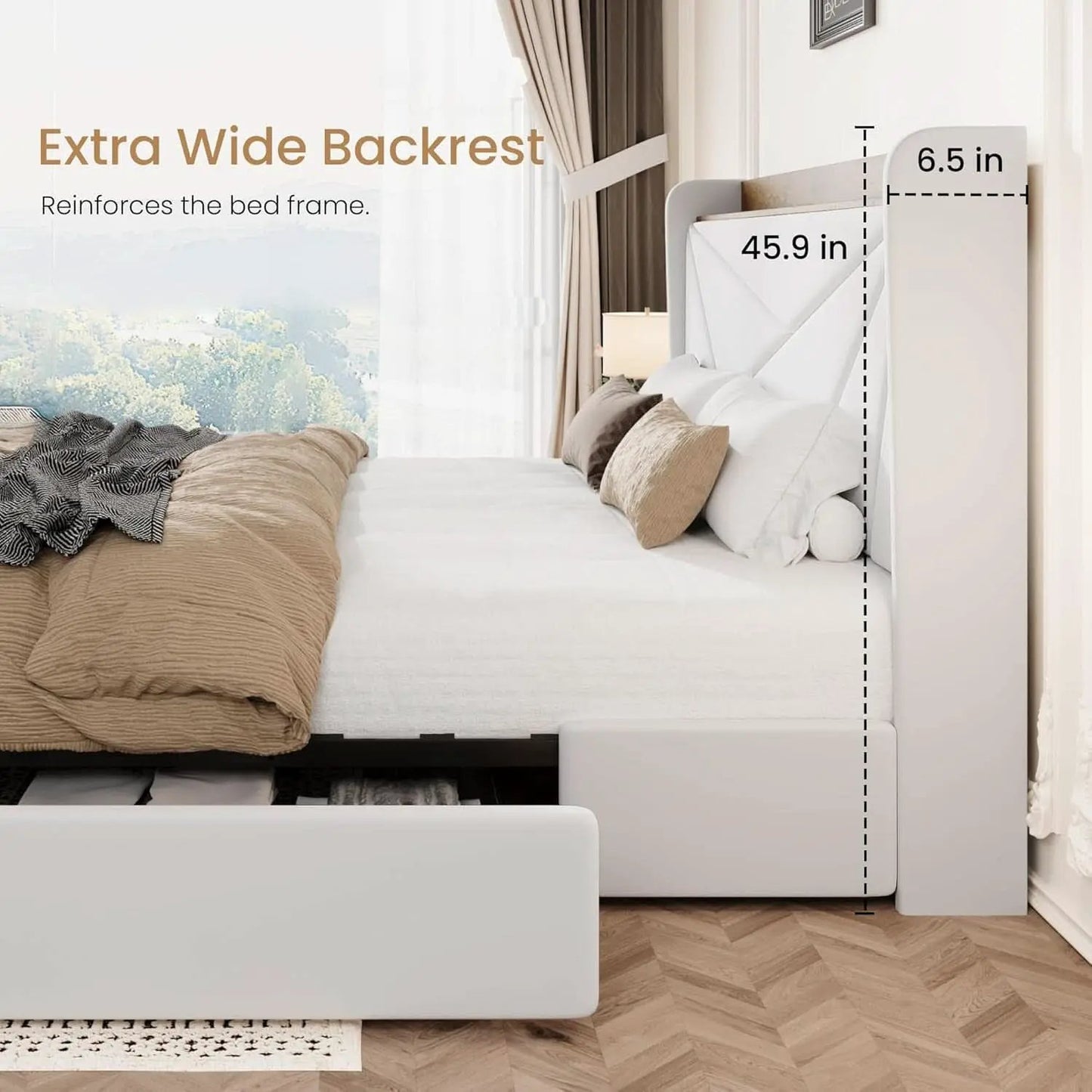 White Velvet Upholstered Bed Frame With USB Type C Ports from PriceLows™