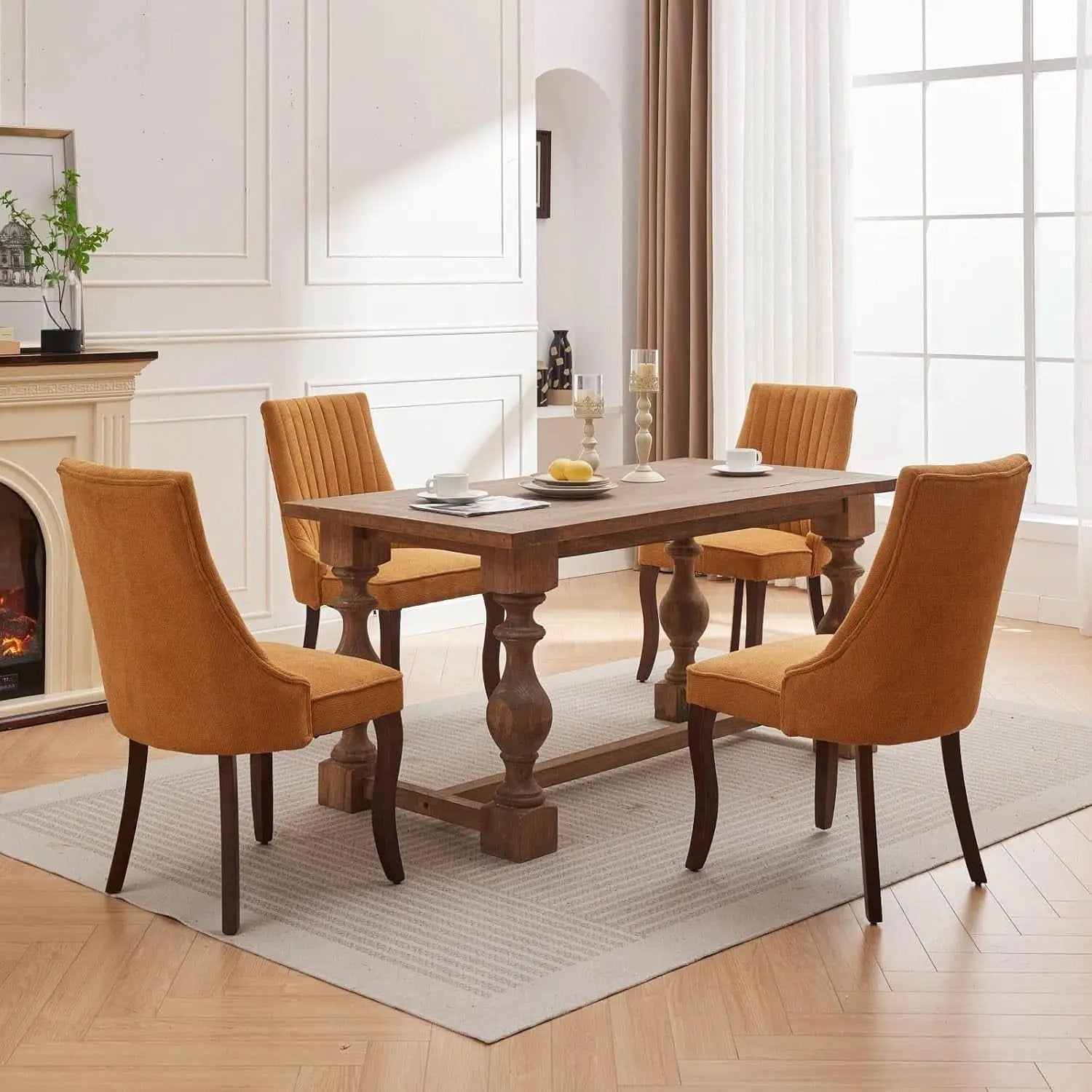 Yellow Linen Dining Chairs Set Of 4 Channel Tufted from PriceLows™