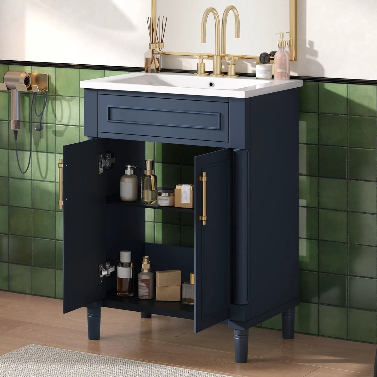 24 Inch Bathroom Vanity | Integrated Sink | 2 Door Cabinet | Small To Medium Bathrooms