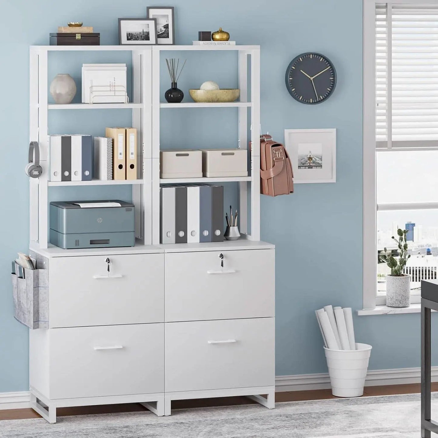 2 Drawer File Cabinet With Lock For Letter Legal A4 Folders White With Storage Bag Open Shelf And Hook from PriceLows™