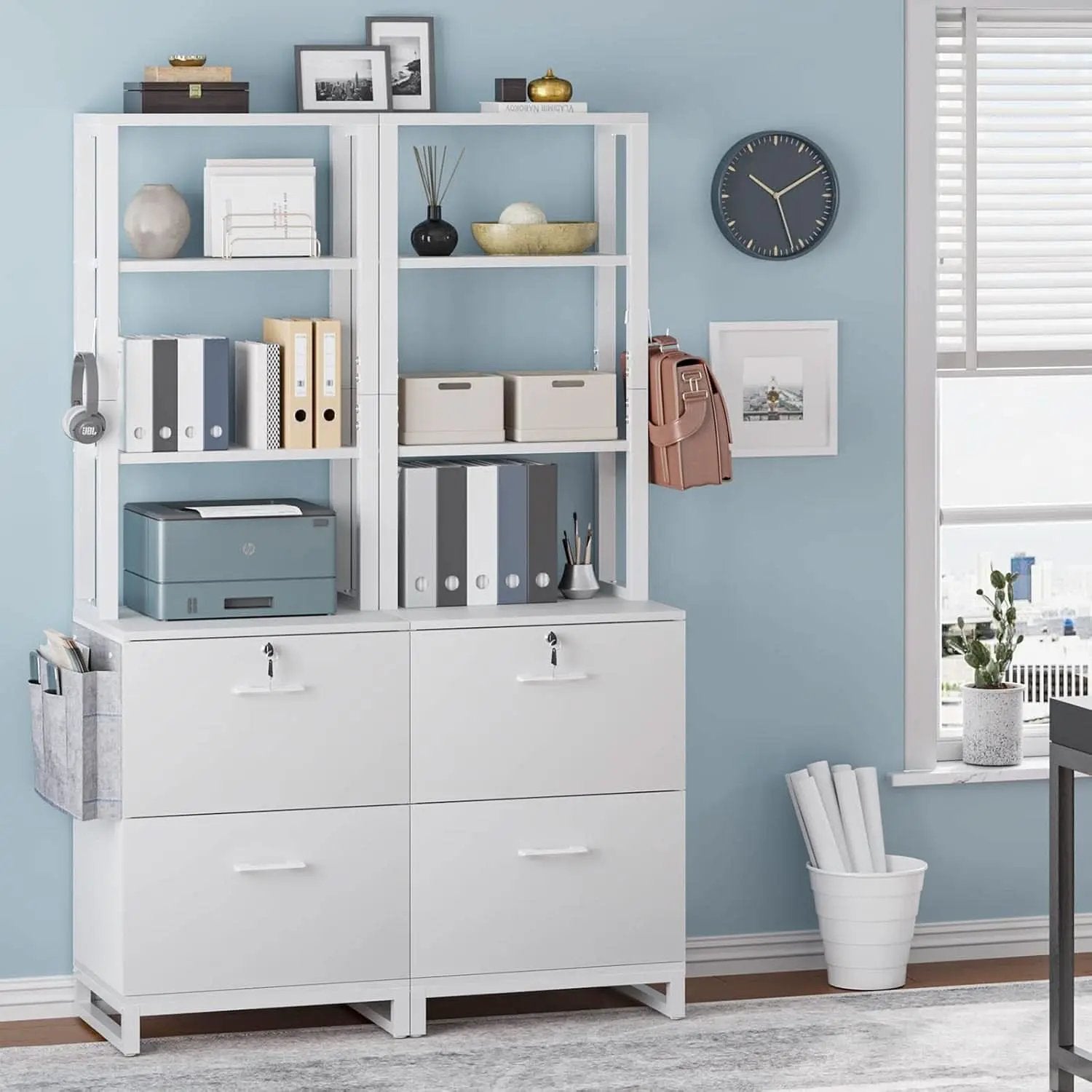 2 Drawer File Cabinet With Lock For Letter Legal A4 Folders White With Storage Bag Open Shelf And Hook from PriceLows™