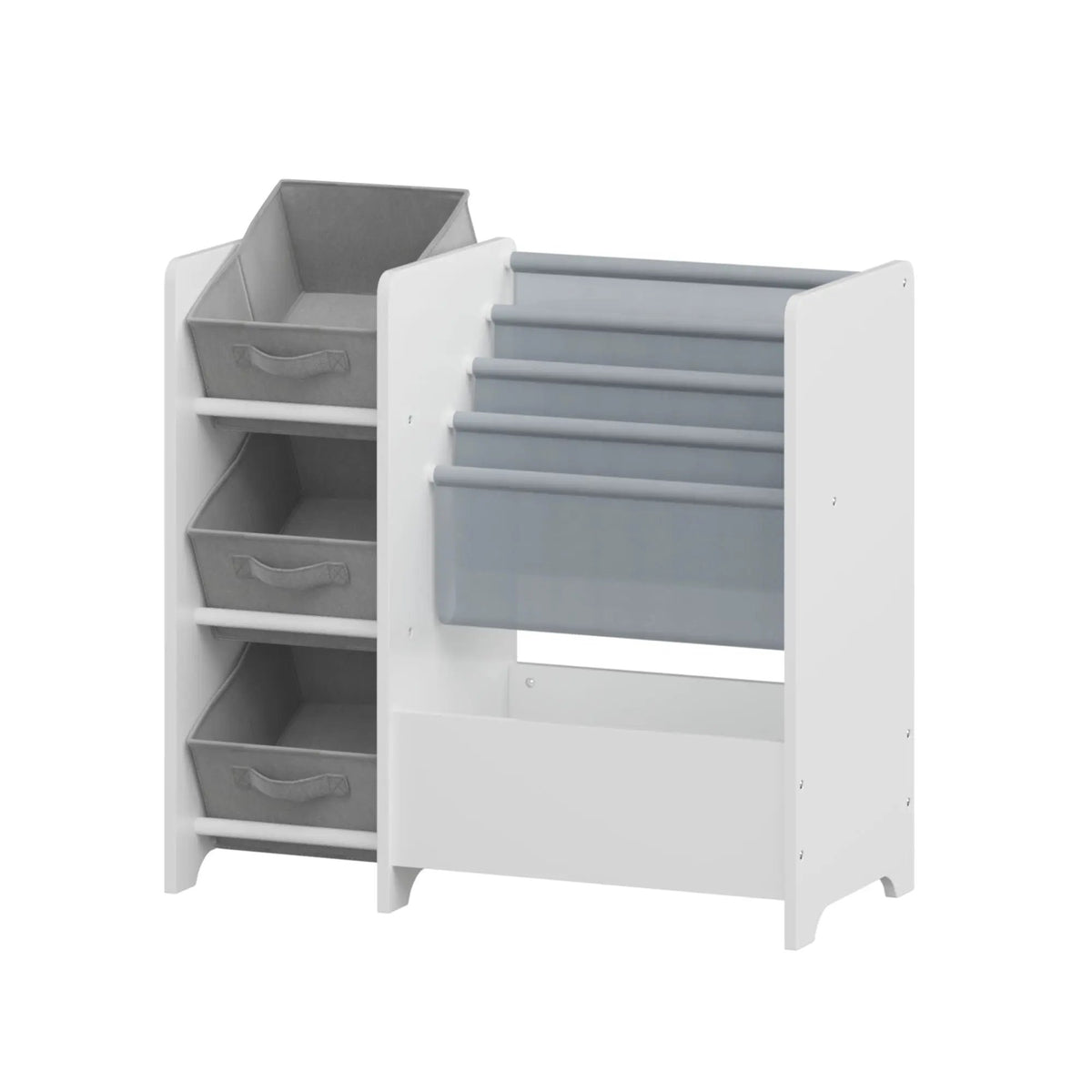 4 Tier Bookshelf | 3 Collapsible Fabric Drawers | White