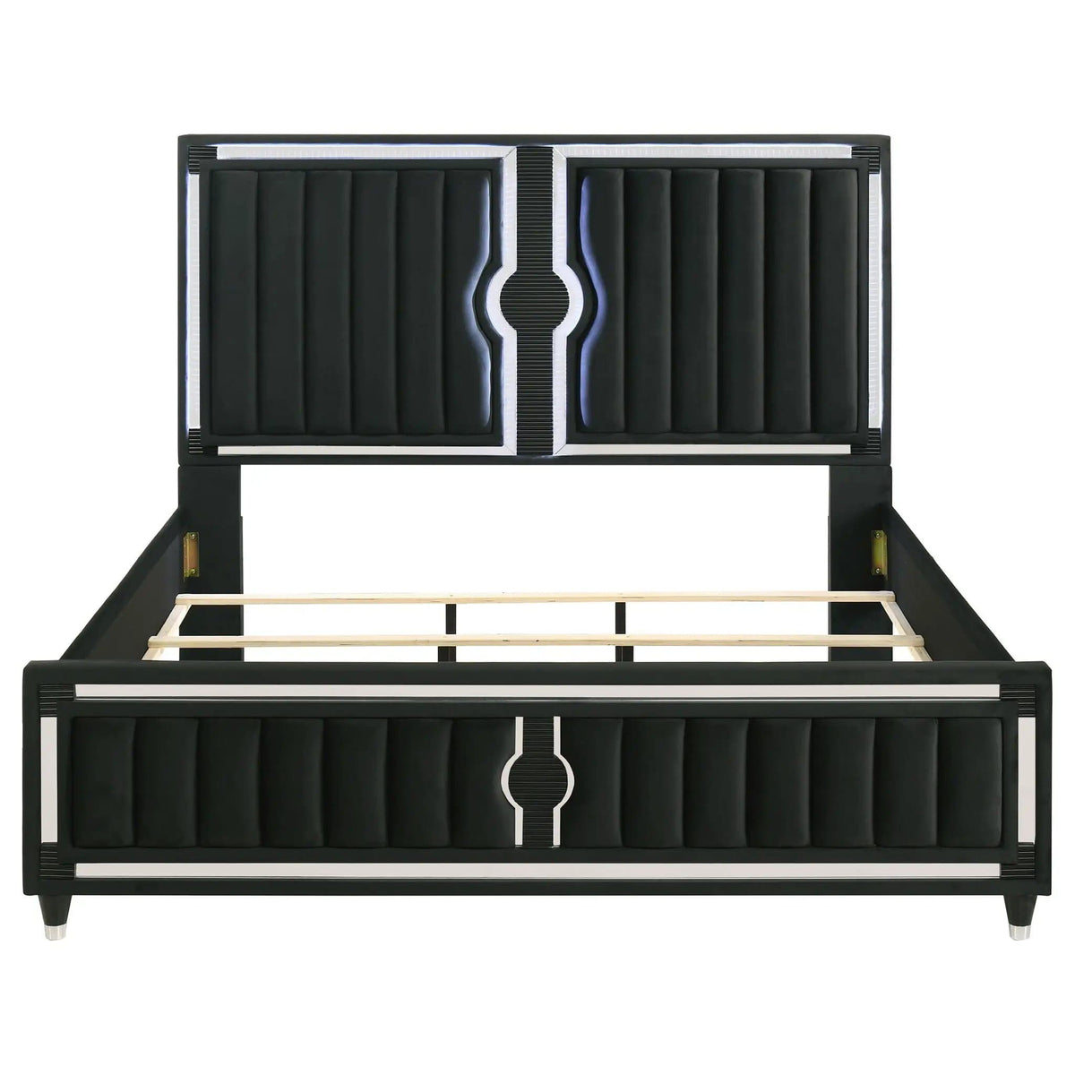 Ravenne Velvet Upholstered Eastern King LED Panel Bed | 78.75 x 89 x 61 in | Engineered Wood & Velvet | Black