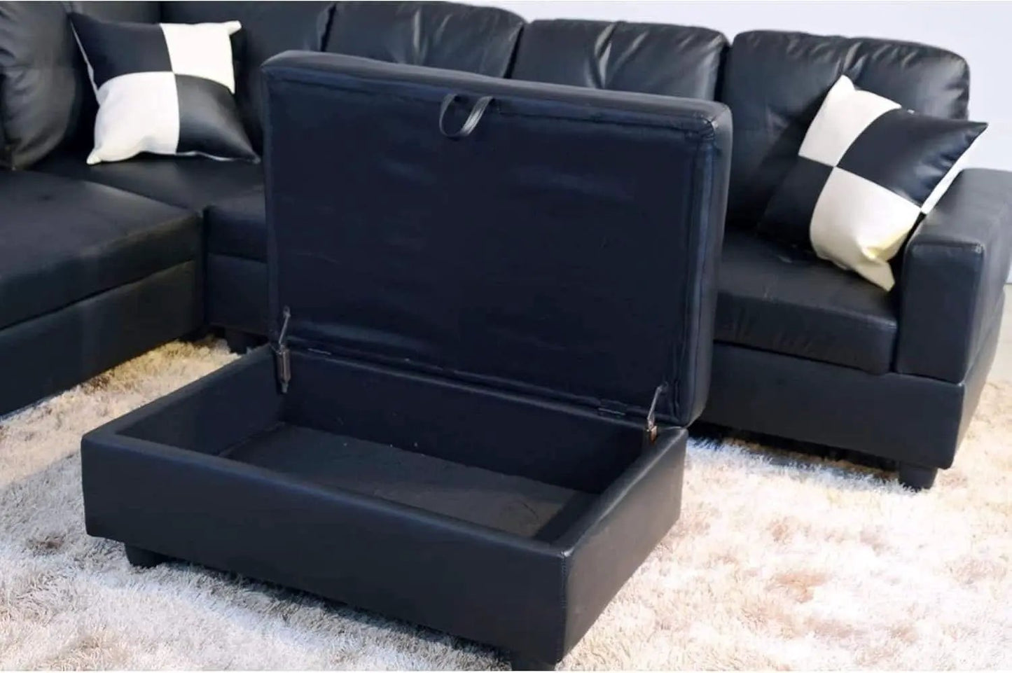 Faux Leather L Shaped Sectional Sofa Black 103 Inch Wide With Ottoman from PriceLows™