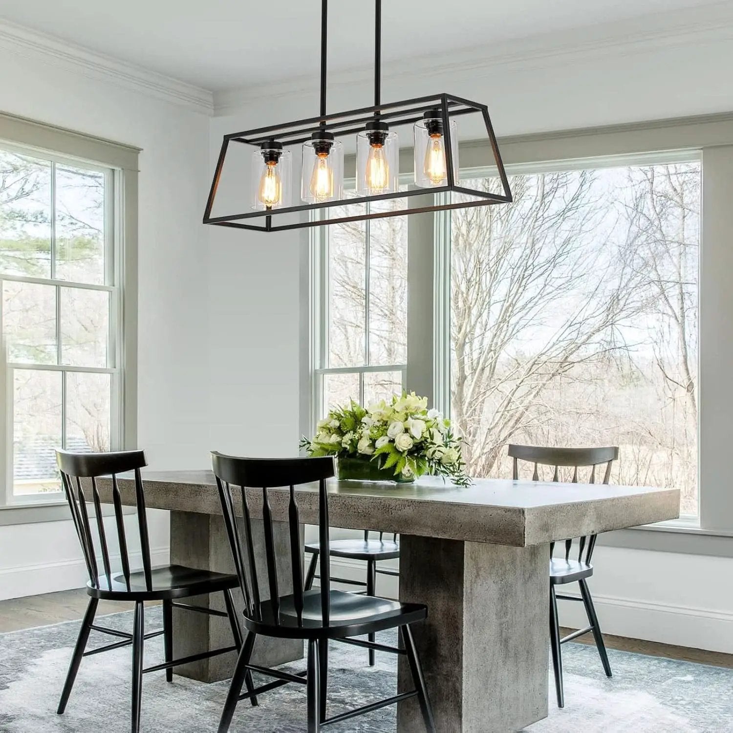 Black Farmhouse Linear Chandelier 4 Light For Dining Room from PriceLows™