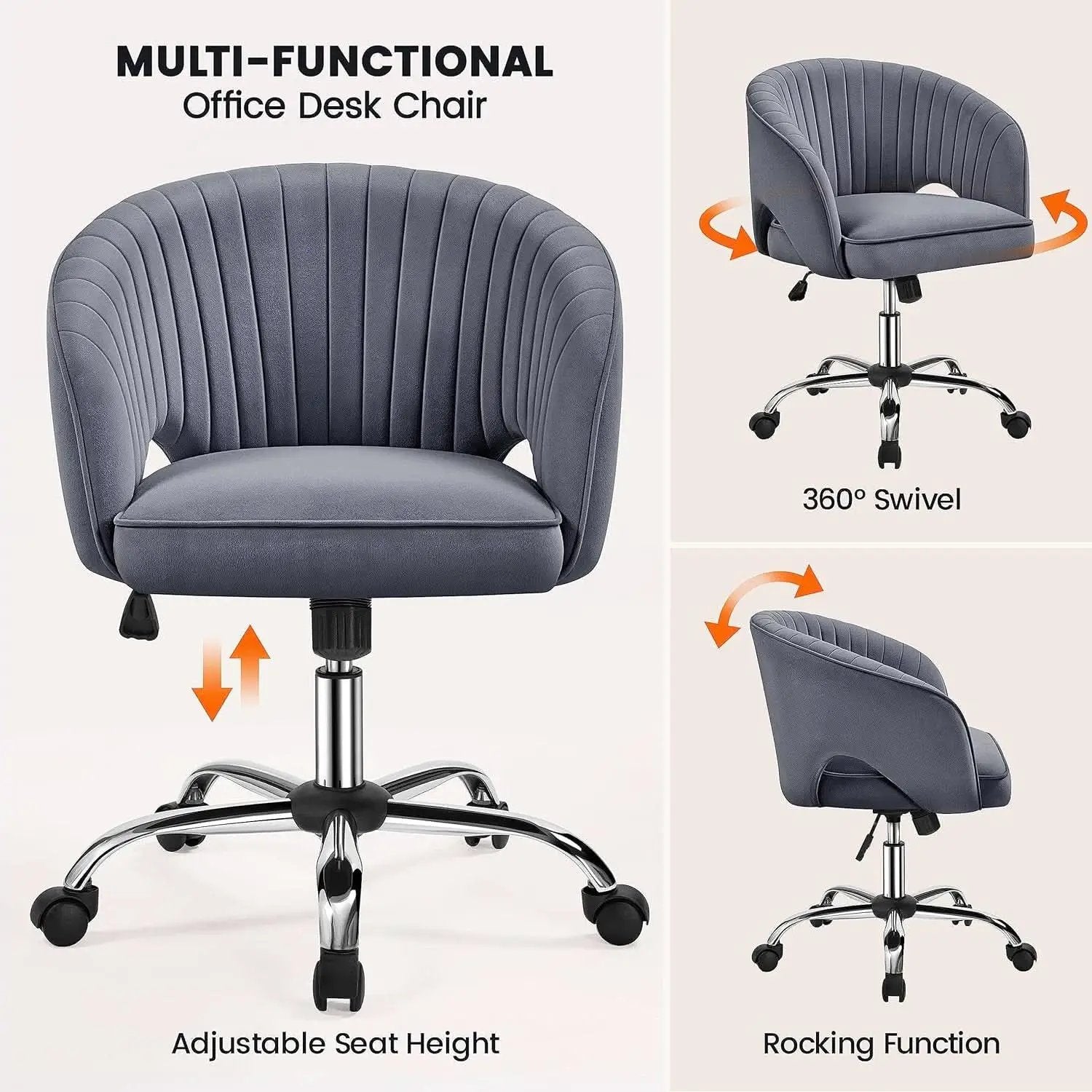 Dark Gray Velvet Swivel Office Chair Tufted Barrel Back from PriceLows™
