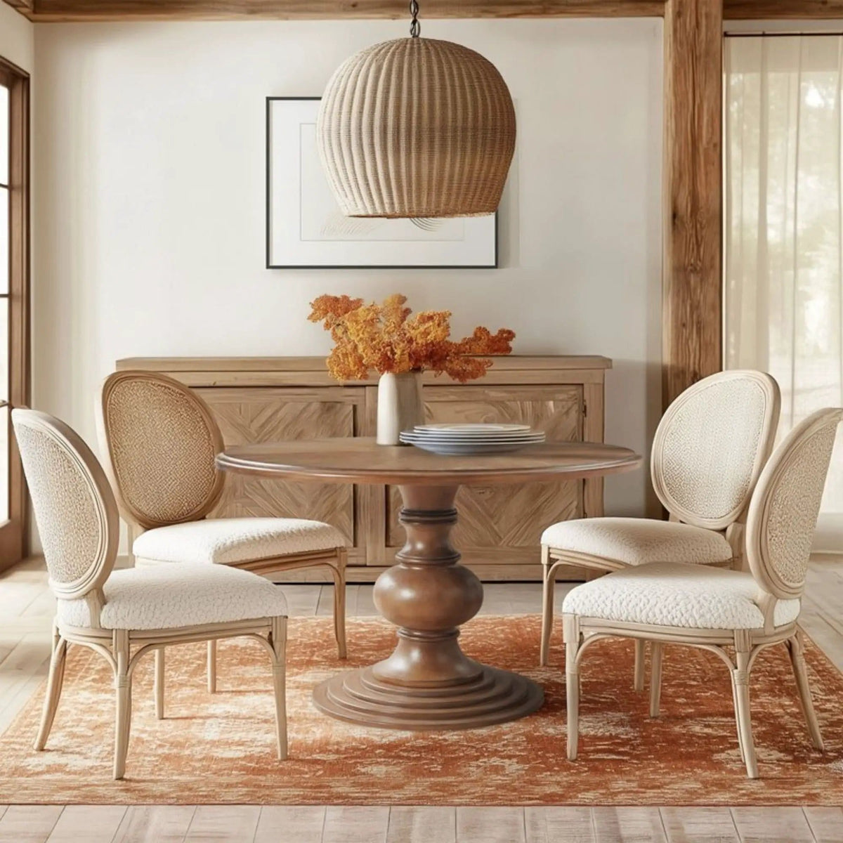 Round Pedestal Dining Table - | 46 x 46 x 30 in | Walnut & Veneer | Walnut