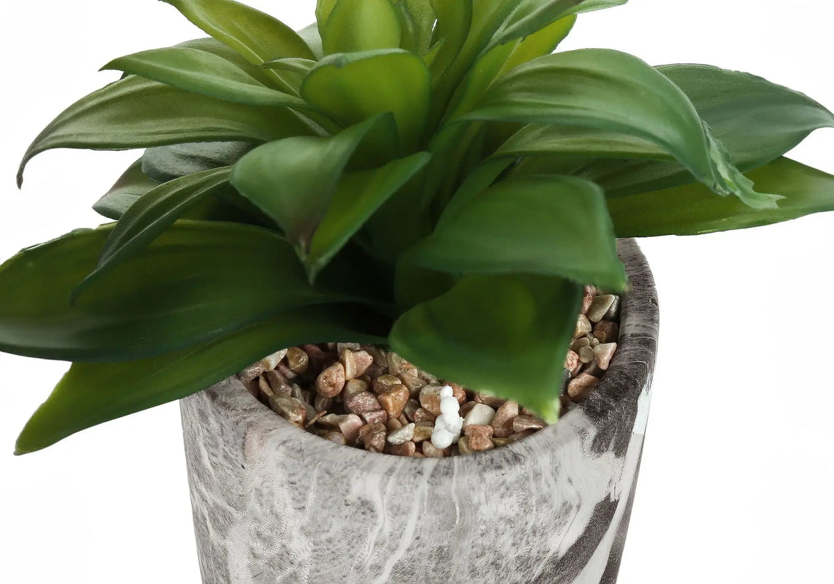 6 Inch Artificial Succulents | Set Of 2 | Grey Marble Pot | Indoor Faux Table Greenery