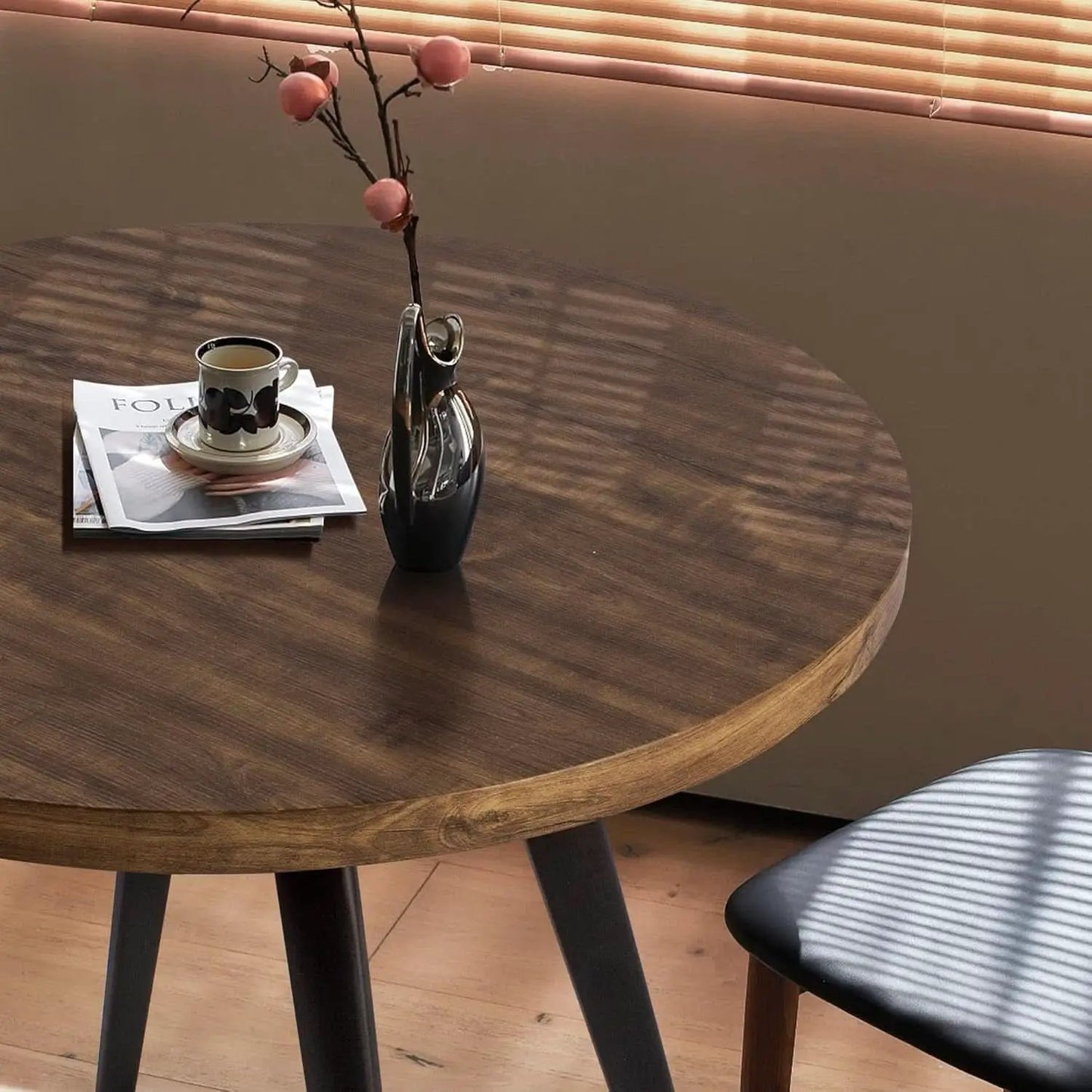 Contemporary Rustic Walnut Wood Dining Table 31.5in Round from PriceLows™