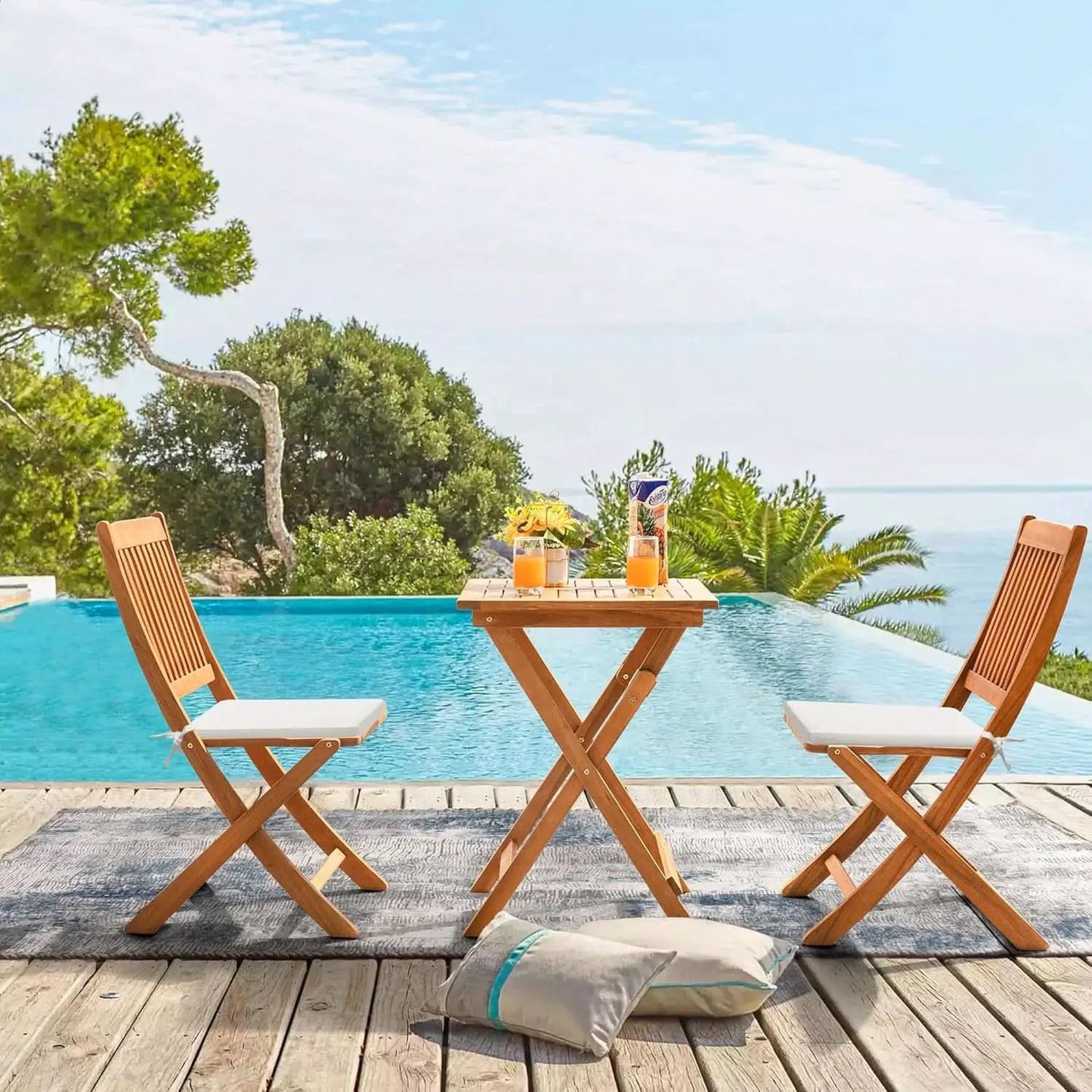 Acacia Wood Outdoor Folding Patio Bistro Set 3 Piece Table And Chairs from PriceLows™