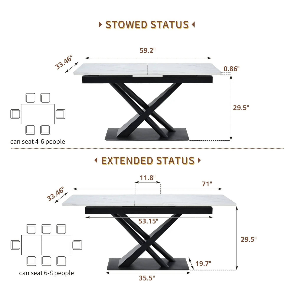Dining Table With Geometric X Frame For Kitchen Or Dining Room White Marble | 70.98 x 33.5 x 29.7 in | Marble & Iron | Dining Room