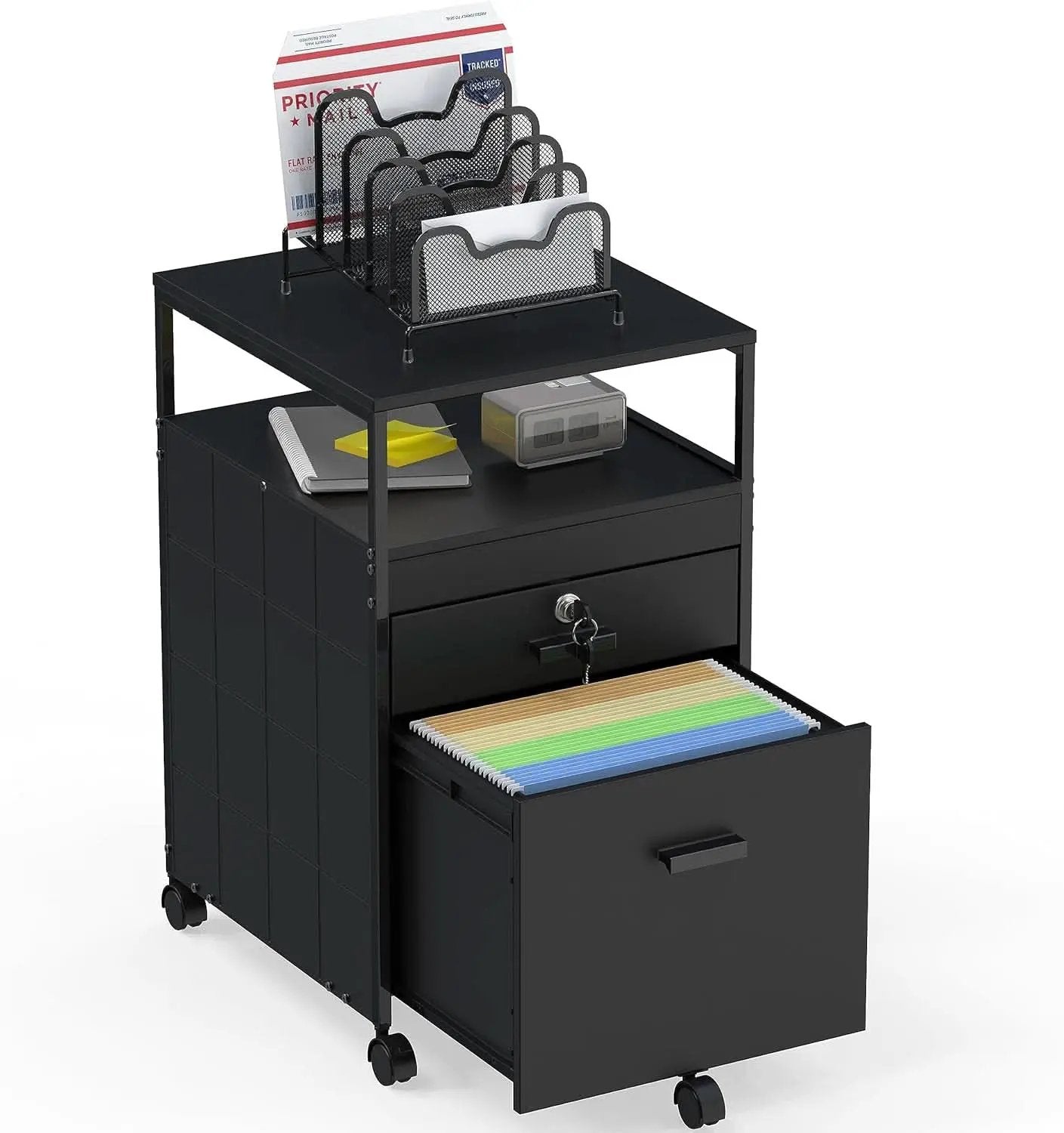 Rolling Mobile File Cabinet With Two Drawers Black from PriceLows™