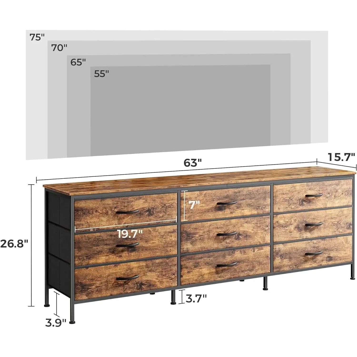 Rustic Brown 9 Drawer Dresser With TV Stand Media Console from PriceLows™