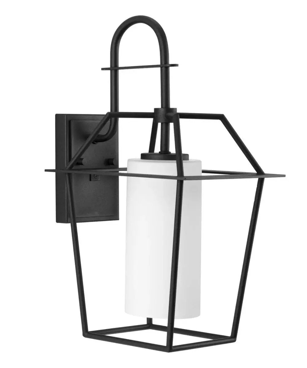 Outdoor Wall Lantern | Etched Opal Glass | Textured Black Finish | 18 Inch