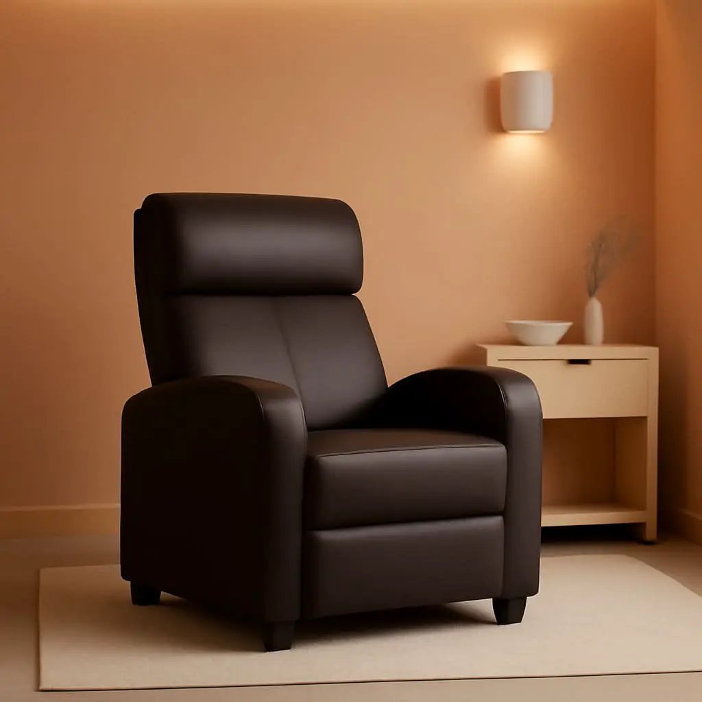 Faux Leather Adjustable Recliner Chair Brown Home Theater from PriceLows™