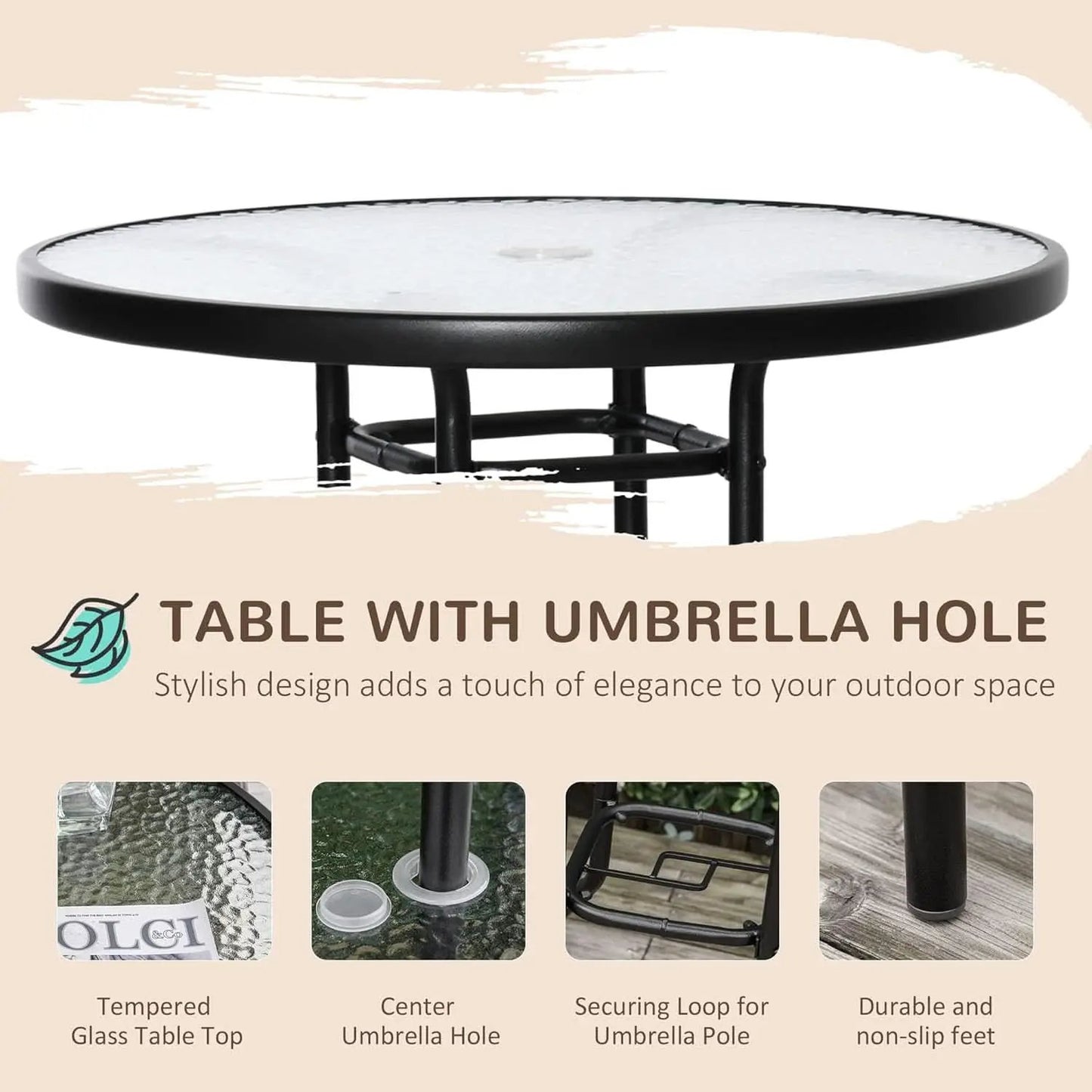 Patio Dining Set With 2 Folding Chairs Beige Umbrella from PriceLows™