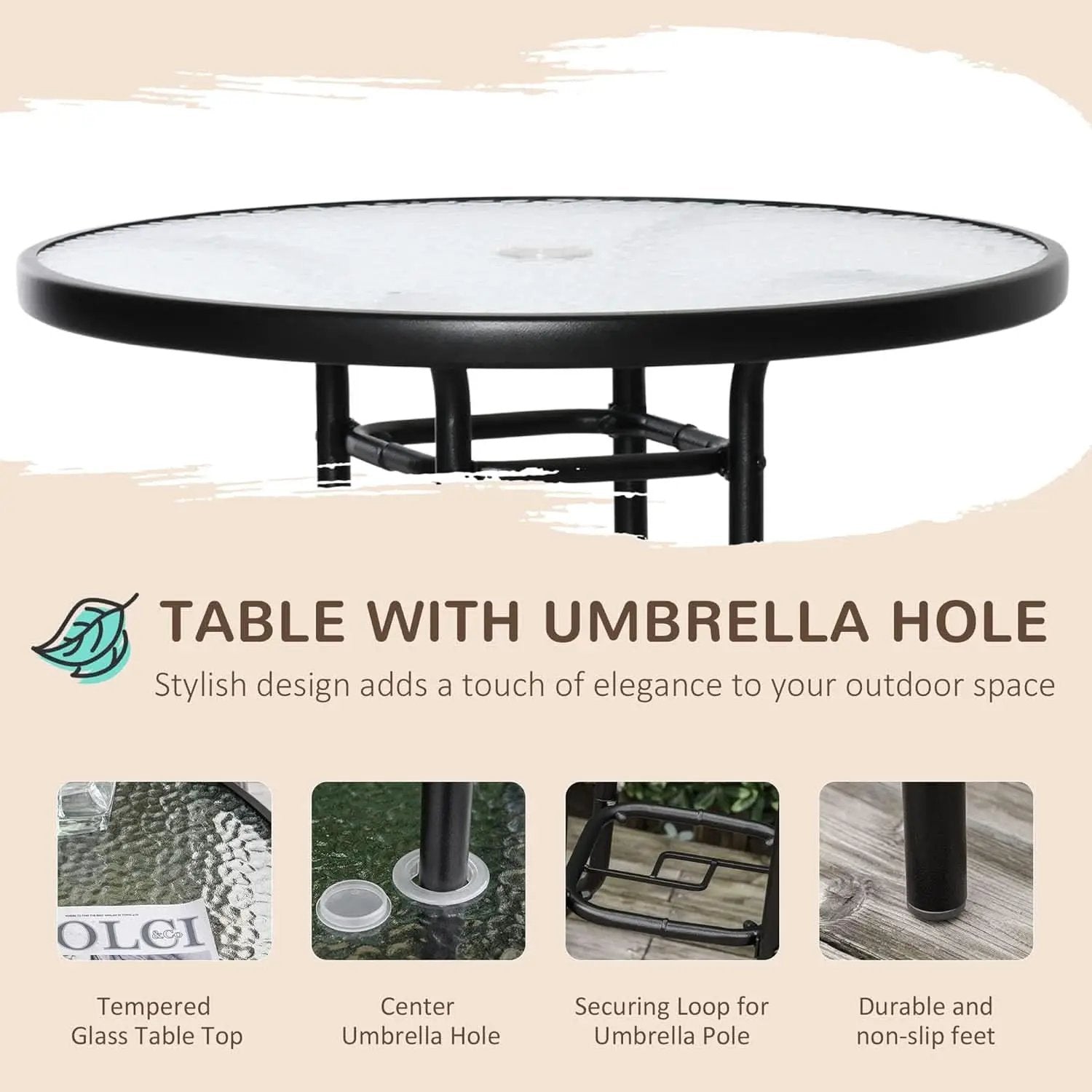 Patio Dining Set With 2 Folding Chairs Beige Umbrella from PriceLows™