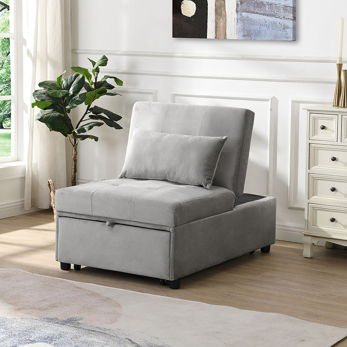 Folding Sofa Bed | Gray Fabric | Space Saving Frame | Single Size