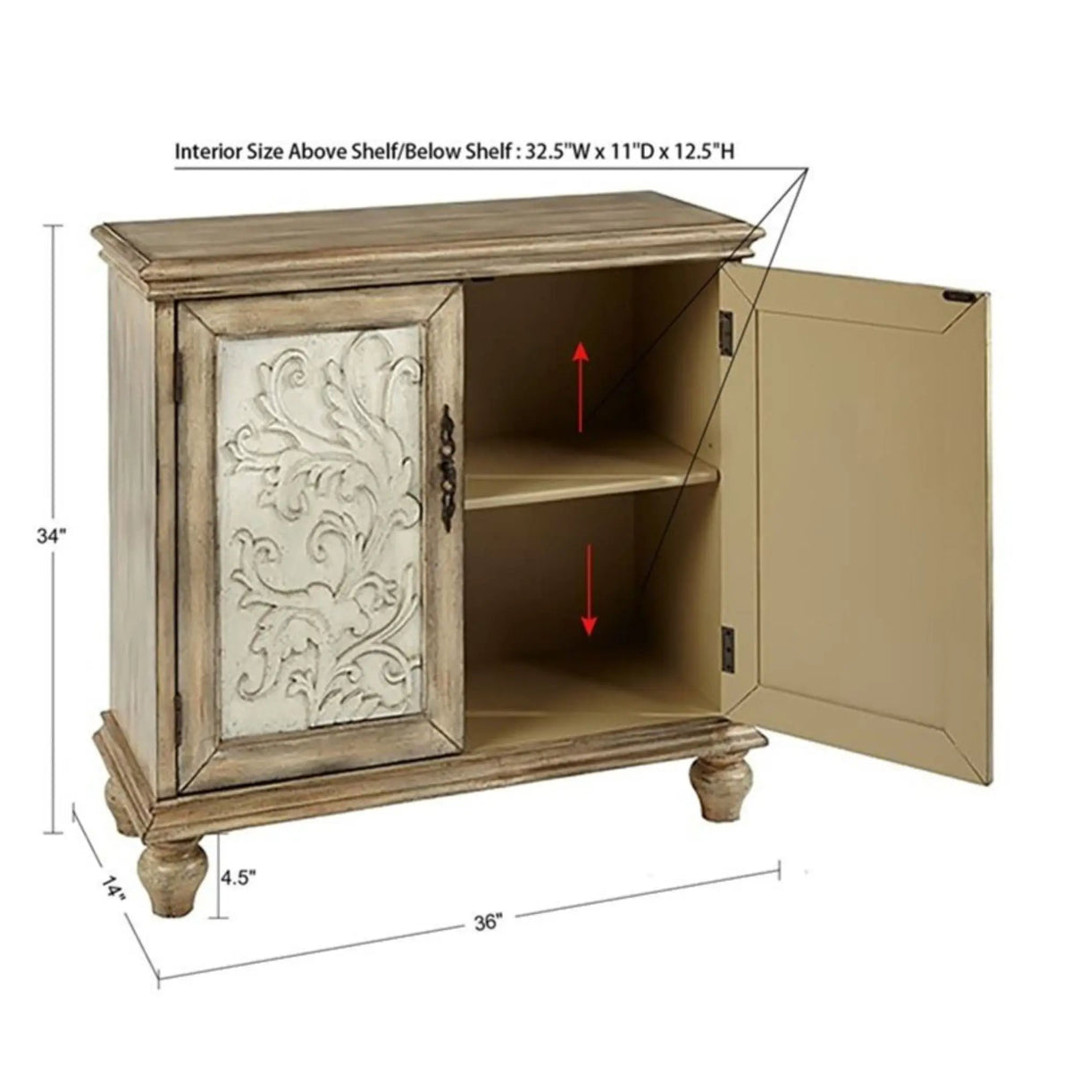 Driscoll 2 Door Cabinet | Carved Floral Front | Reclaimed Natural Finish | Magnetic Door Catches