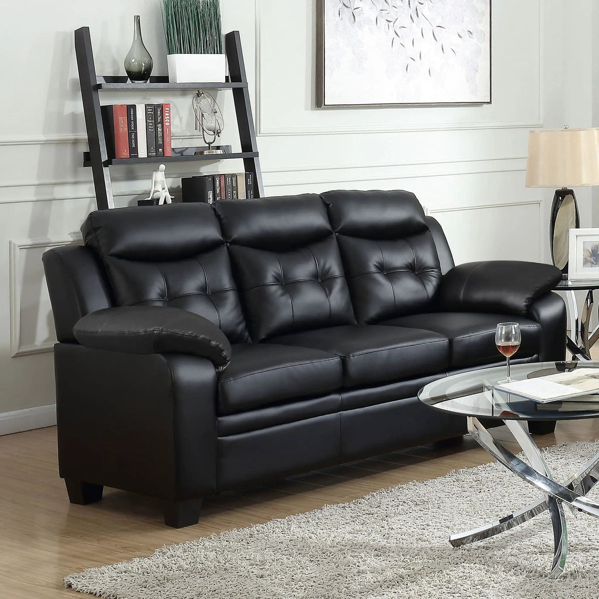 Finley Upholstered Padded Arm Tufted Sofa | 77.25 x 35 x 40.25 in | Living Room Furniture | Black