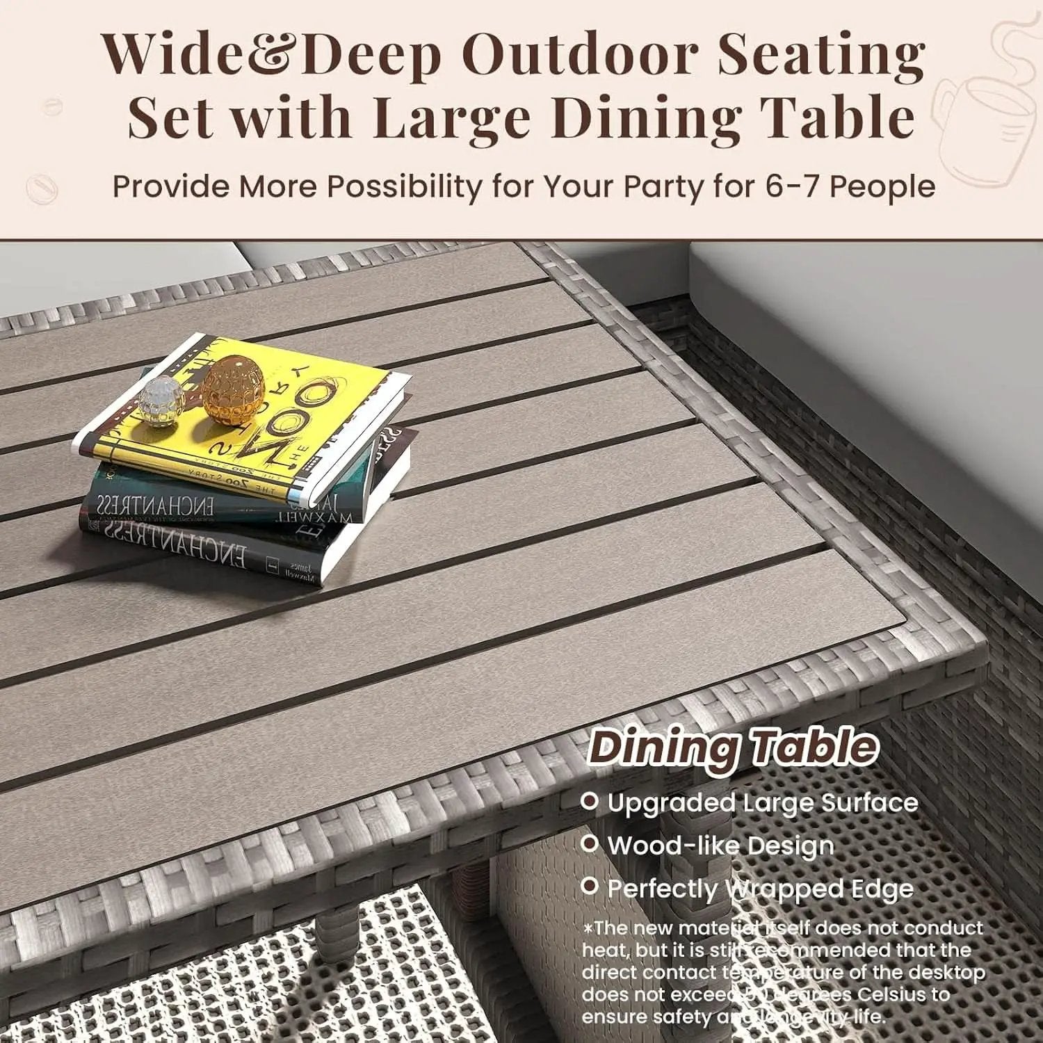 7 Piece Outdoor Patio Sectional Set All Weather Wicker Grey Cushions from PriceLows™
