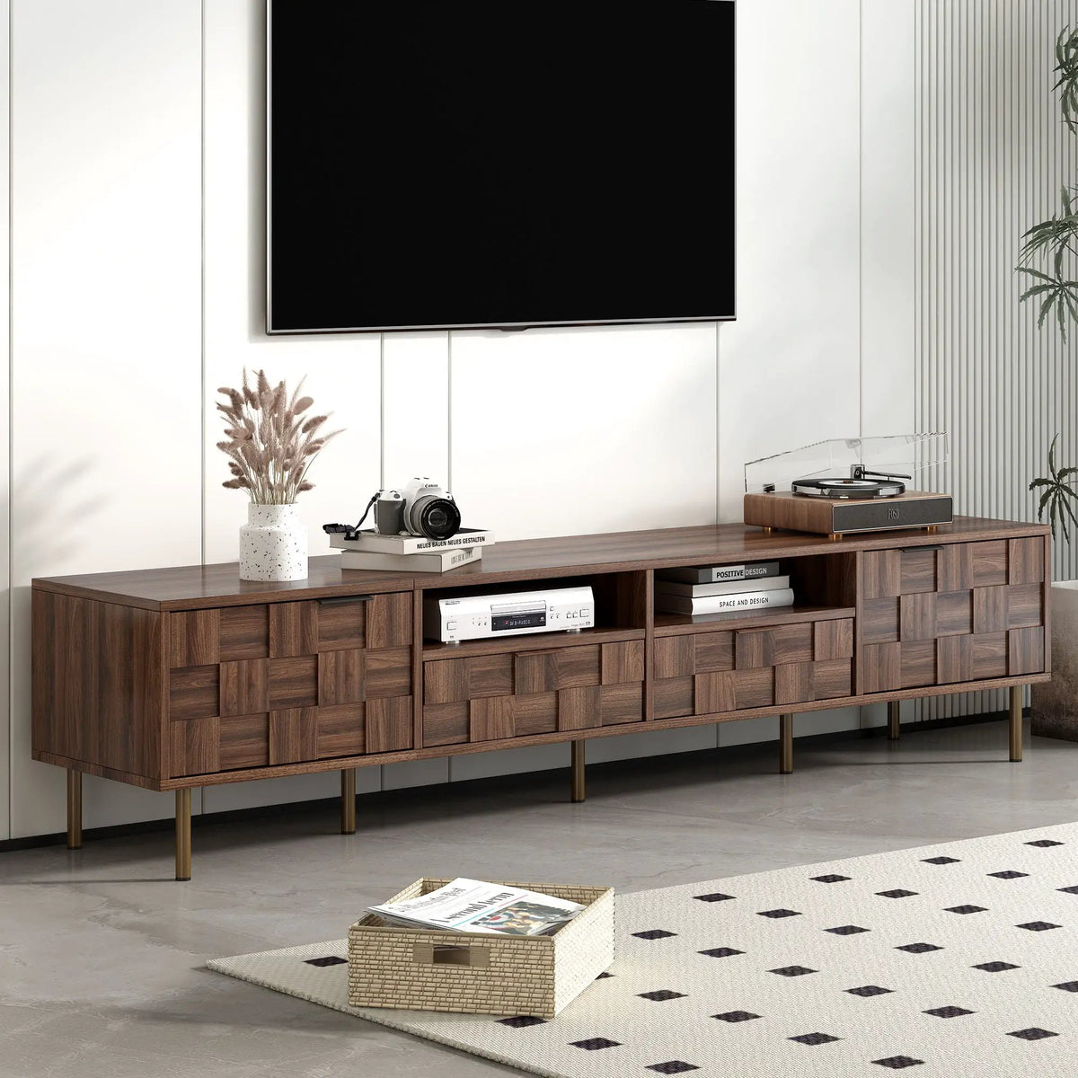 TV Stand | Media Console | 78.7 Inch with 2 Drawers 4 Cabinets | Mid Century