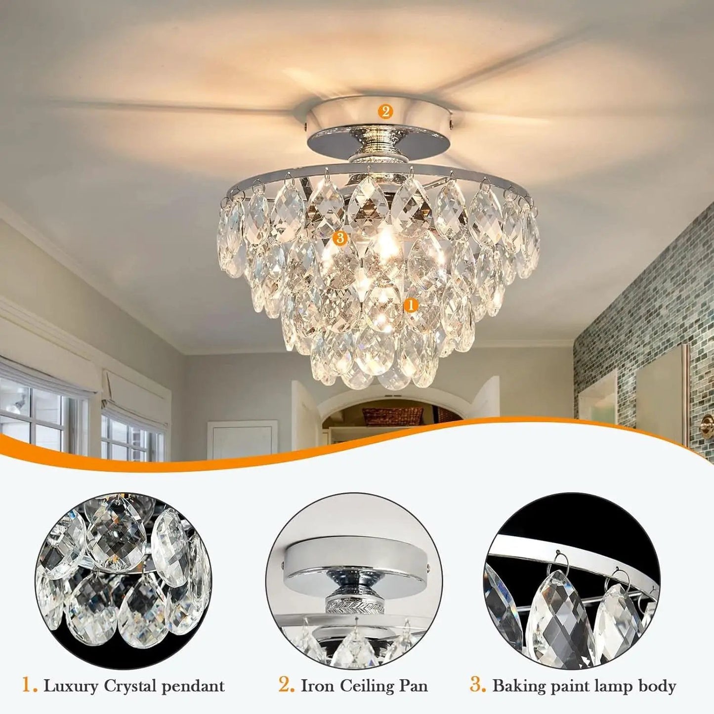 Crystal Chandelier Ceiling Light E26 Chrome Fixture from PriceLows™
