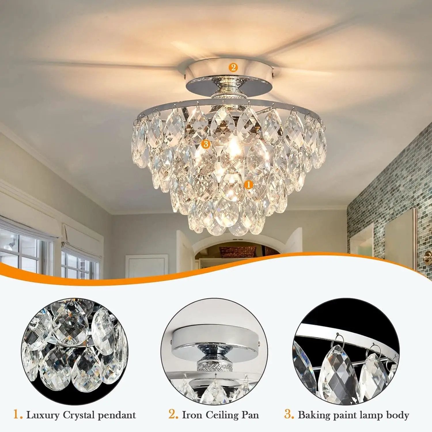 Crystal Chandelier Ceiling Light E26 Chrome Fixture from PriceLows™