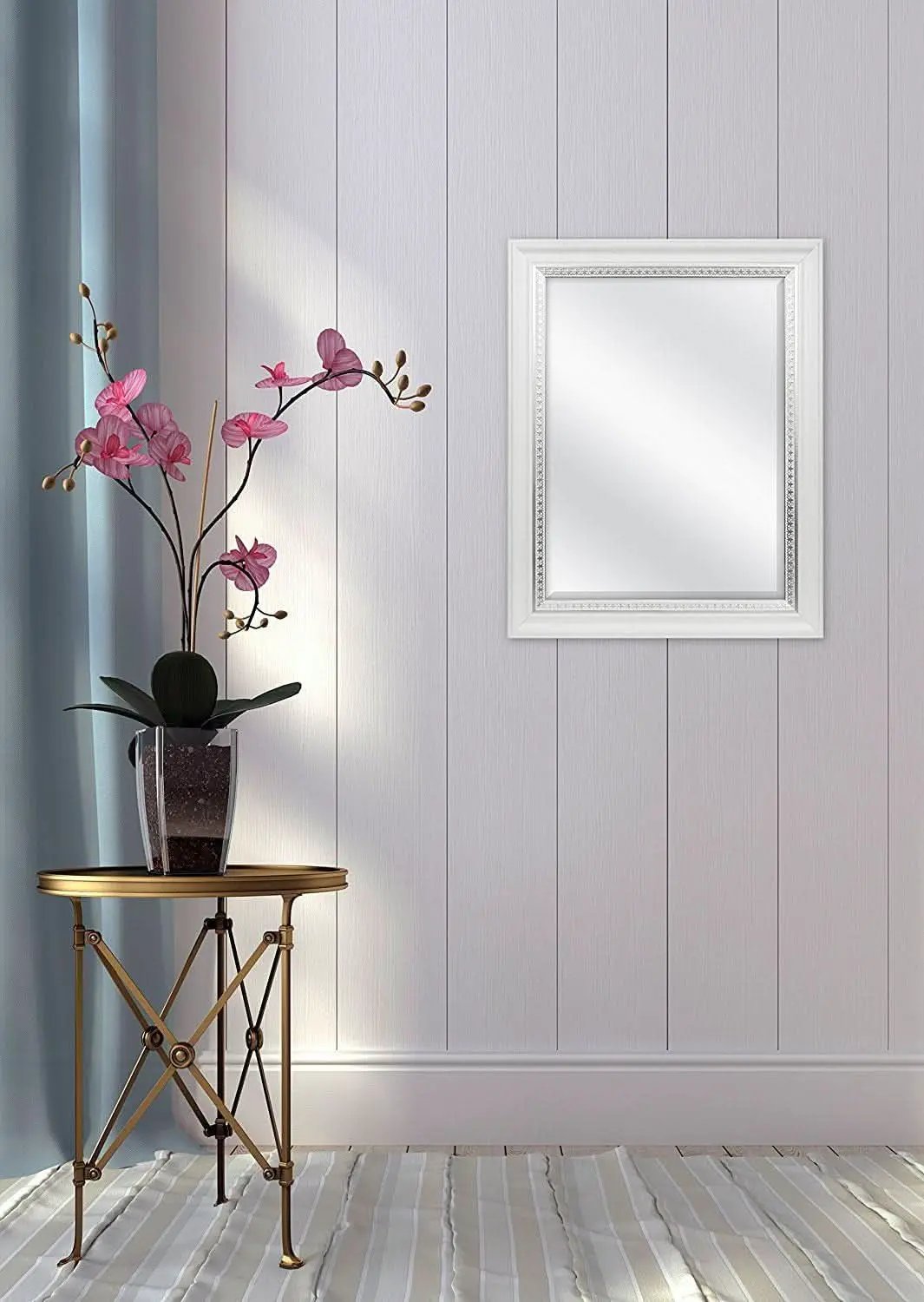 23x29 White Woodgrain Wall Mirror With Beveled Edge from PriceLows™