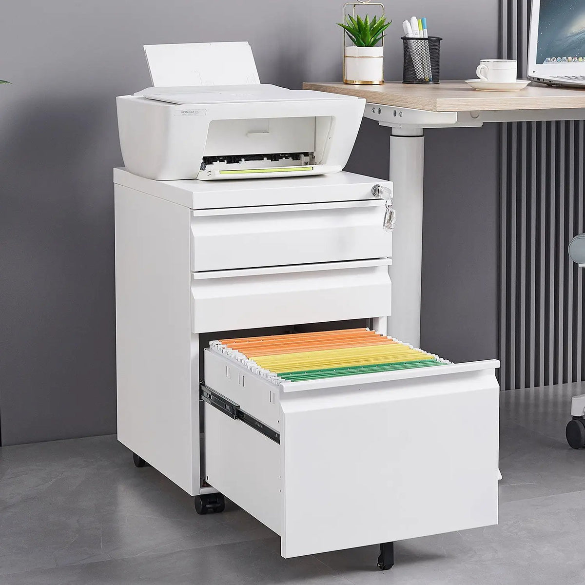 Mobile Filing Cabinet | 3 Drawers | Lockable Metal | Legal And Letter Size