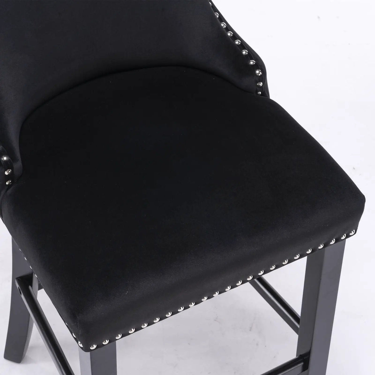 Wing-Back Barstools | Button Tufted Decoration | Wooden Legs With Nailhead Trim | Contemporary Upholstery