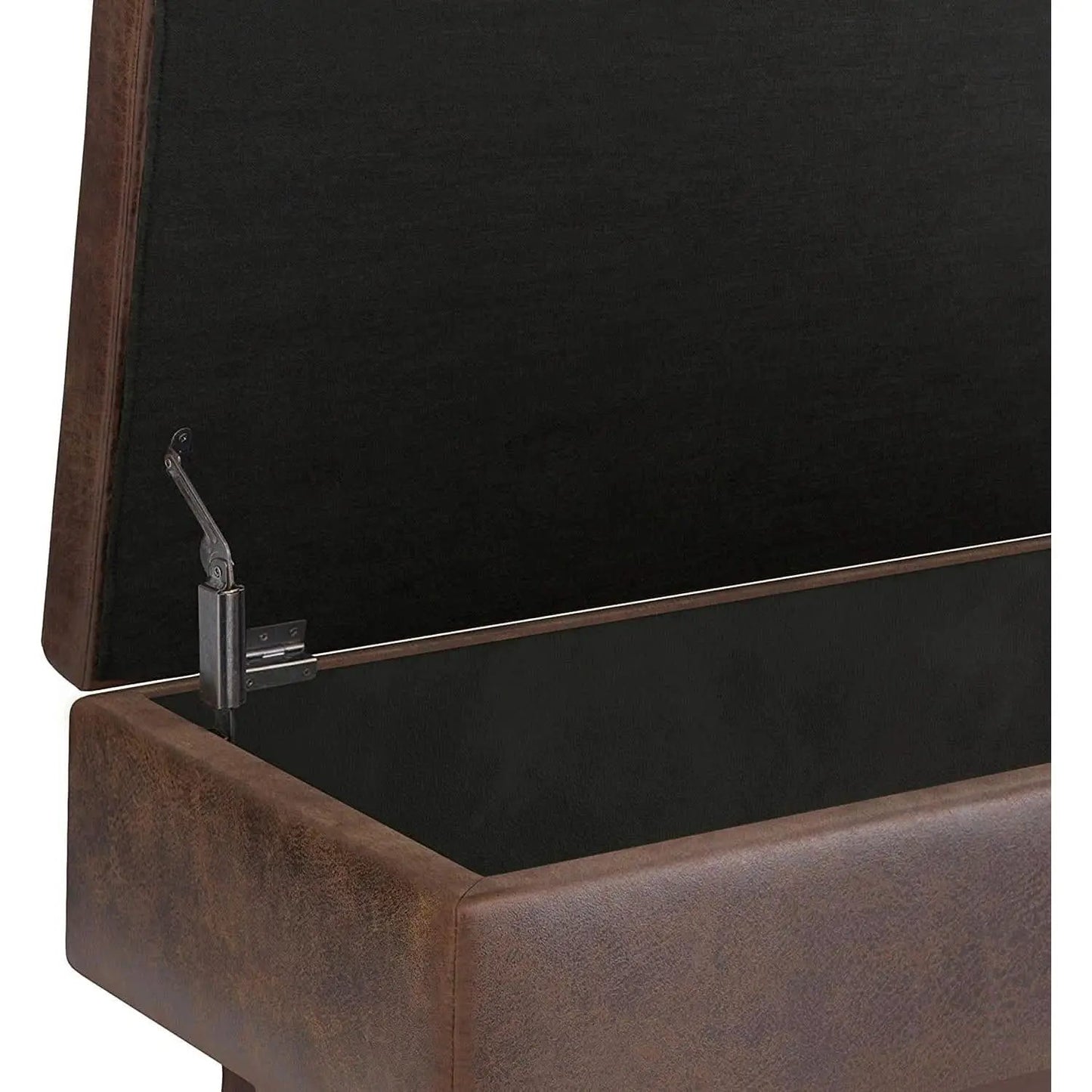 Mid Century Storage Ottoman 36W Chestnut Faux Leather from PriceLows™