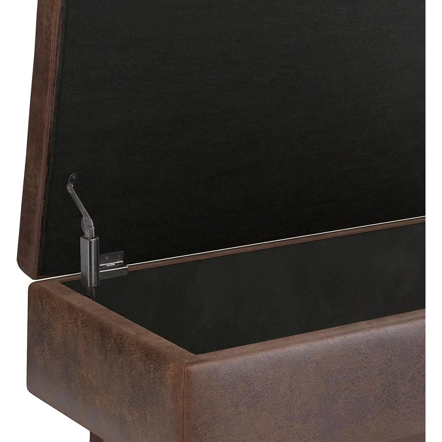 Mid Century Storage Ottoman 36W Chestnut Faux Leather from PriceLows™