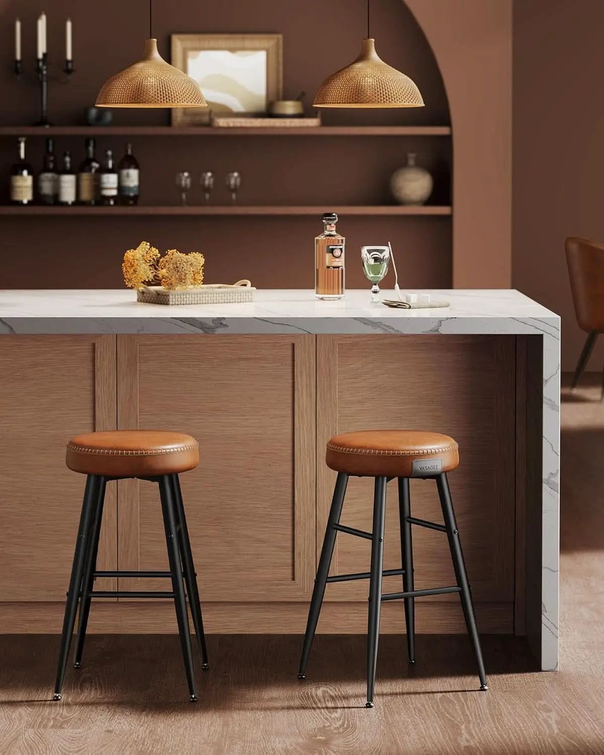 EKHO Backless Counter Height Bar Stools Set Of 2 24.8 Inch Tall Caramel Brown from PriceLows™