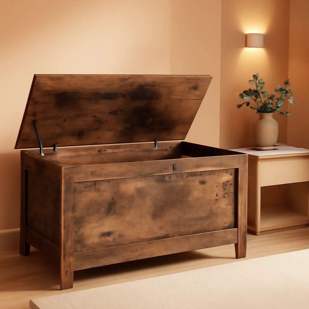 Rustic Brown Toy Box LargeCapacityStorage Bench Hinge from PriceLows™