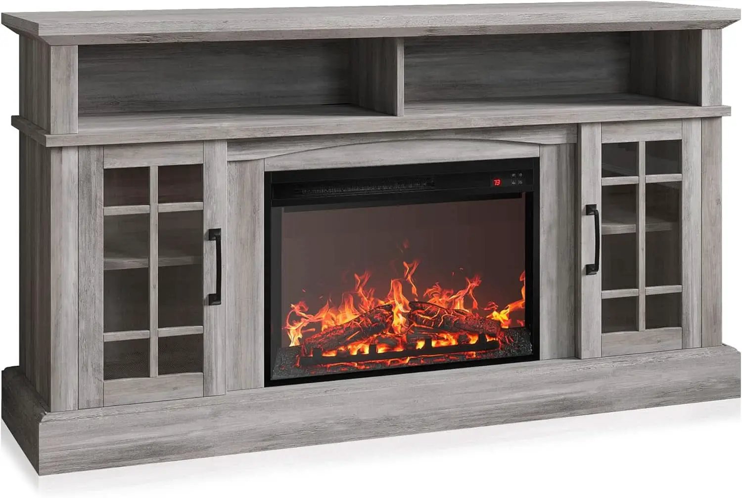 58 Inch Rustic TV Stand With Electric Fireplace And Storage from PriceLows™