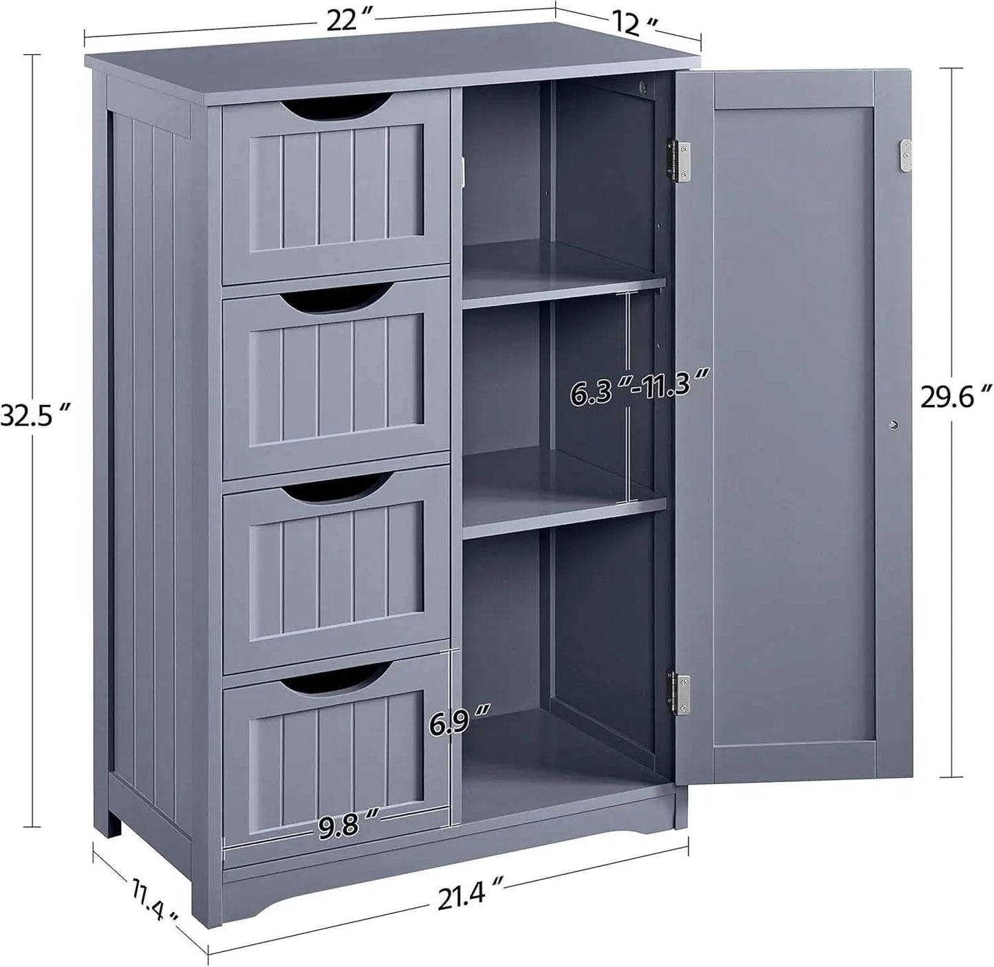 Gray Freestanding Bathroom Floor Cabinet With 4 Drawers from PriceLows™