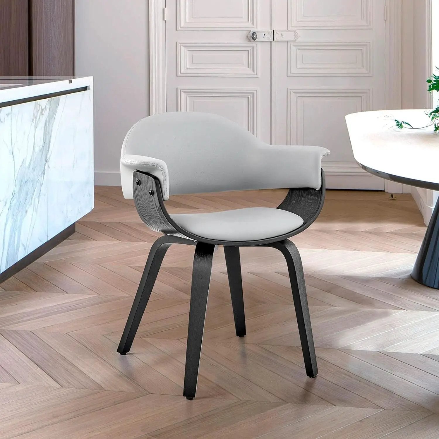 Adalyn Faux Leather Dining Room Accent Chair Gray Black Wood Base from PriceLows™