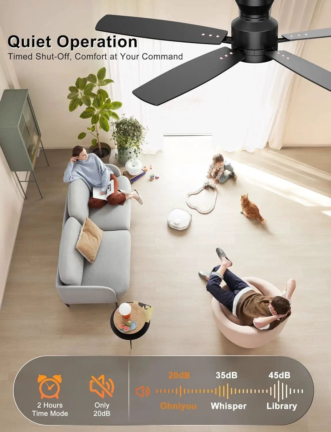 52 Inch Flush Mount Ceiling Fan With Remote App Control from PriceLows™