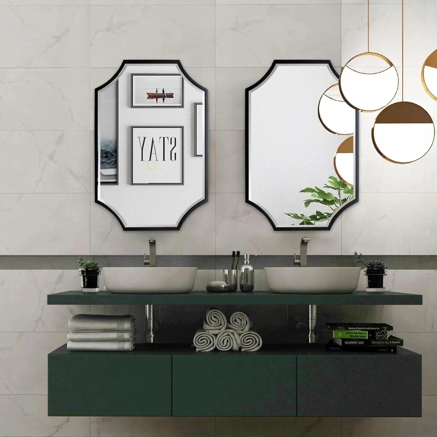 30x40 Black Bathroom Mirror With Gold Scalloped Frame from PriceLows™