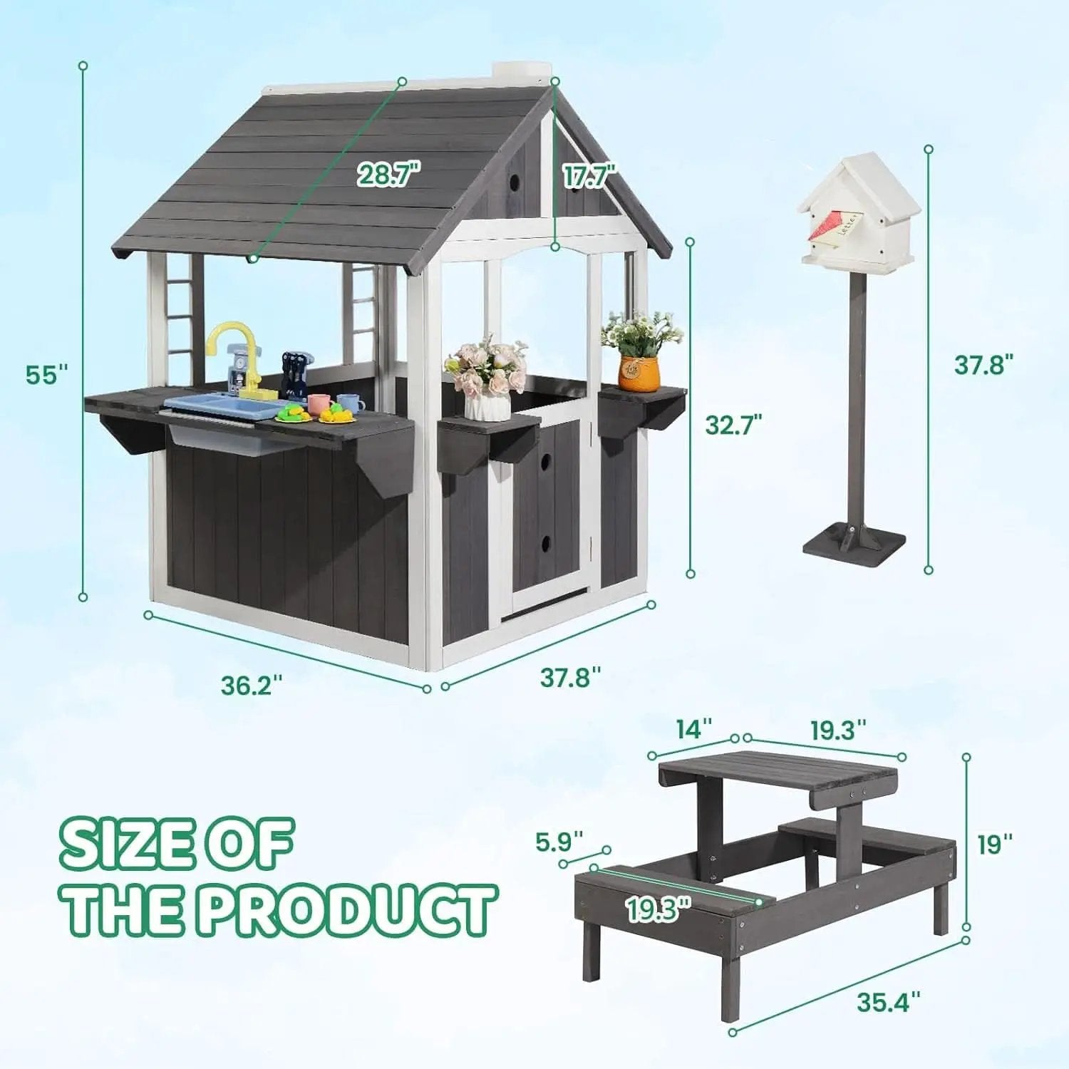 Wooden Outdoor Playhouse Gray White Integrated Sink from PriceLows™