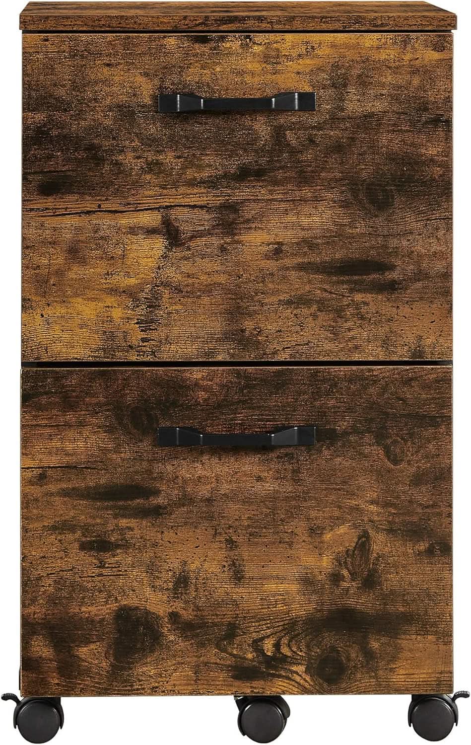 Two Drawer File Cabinet For Home Office Rolling Rustic Brown And Black Fits A4 And Letter Files from PriceLows™