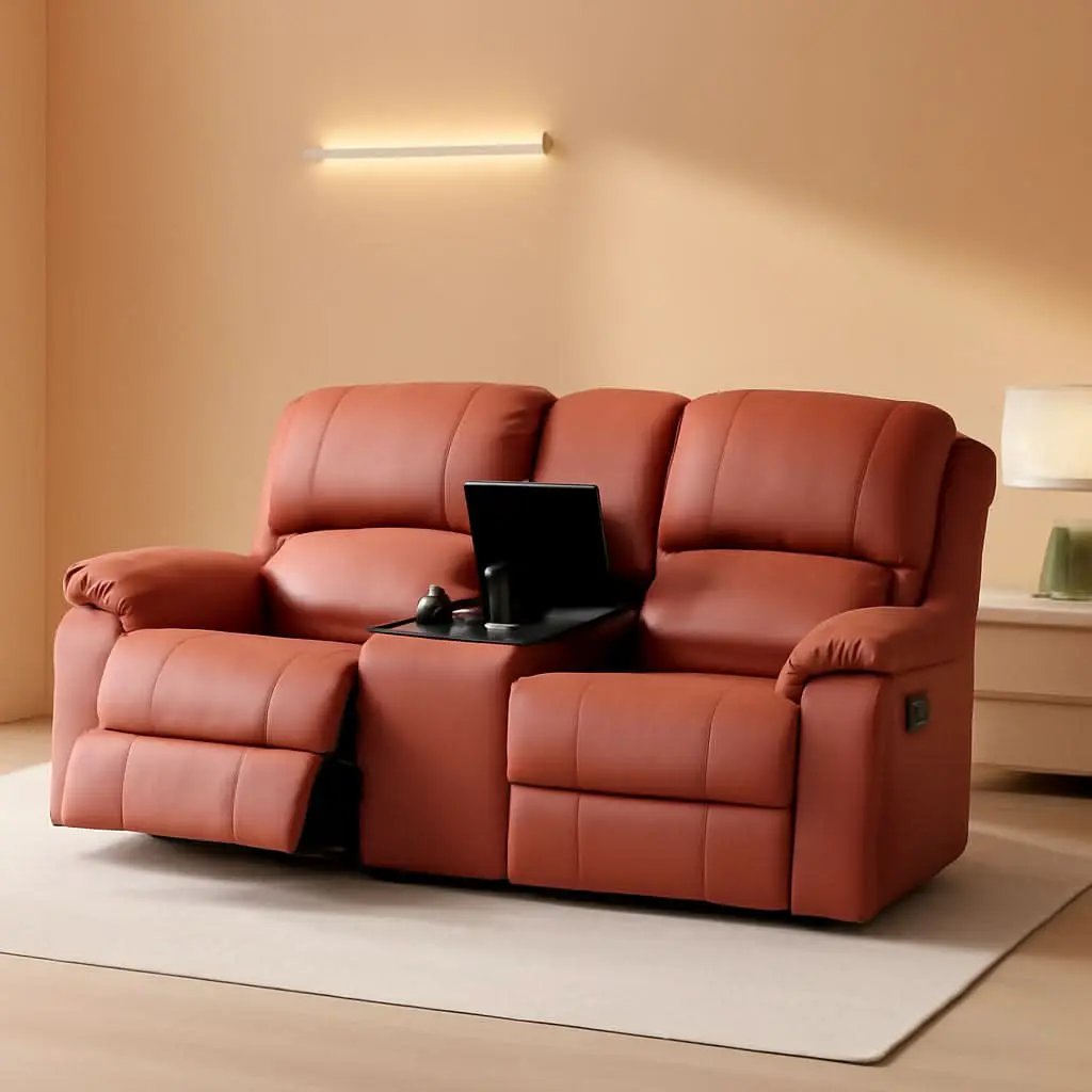 Red Faux Leather Reclining Loveseat With Storage Console from PriceLows™