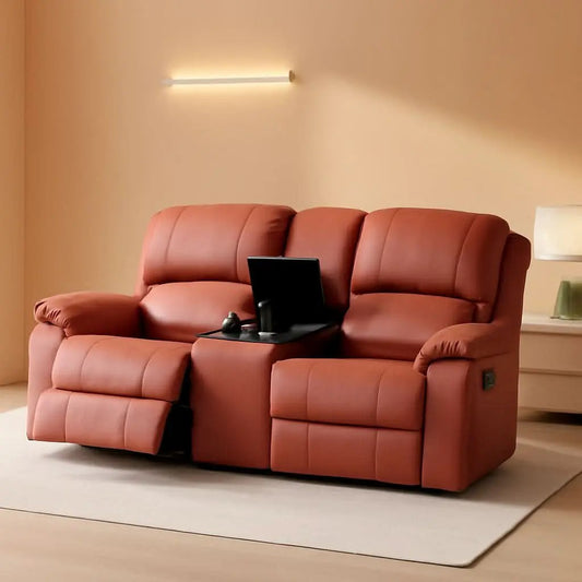 Red Faux Leather Reclining Loveseat With Storage Console from PriceLows™
