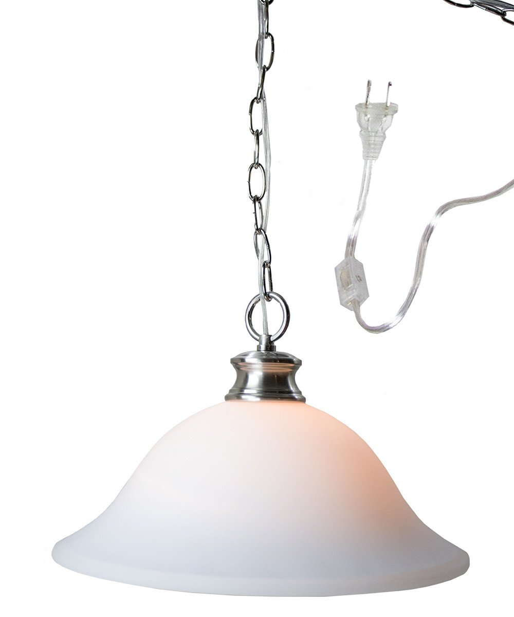 Swag Pendant Light | Plug In Design | Milky White Glass Shade | 16 Inch Width
