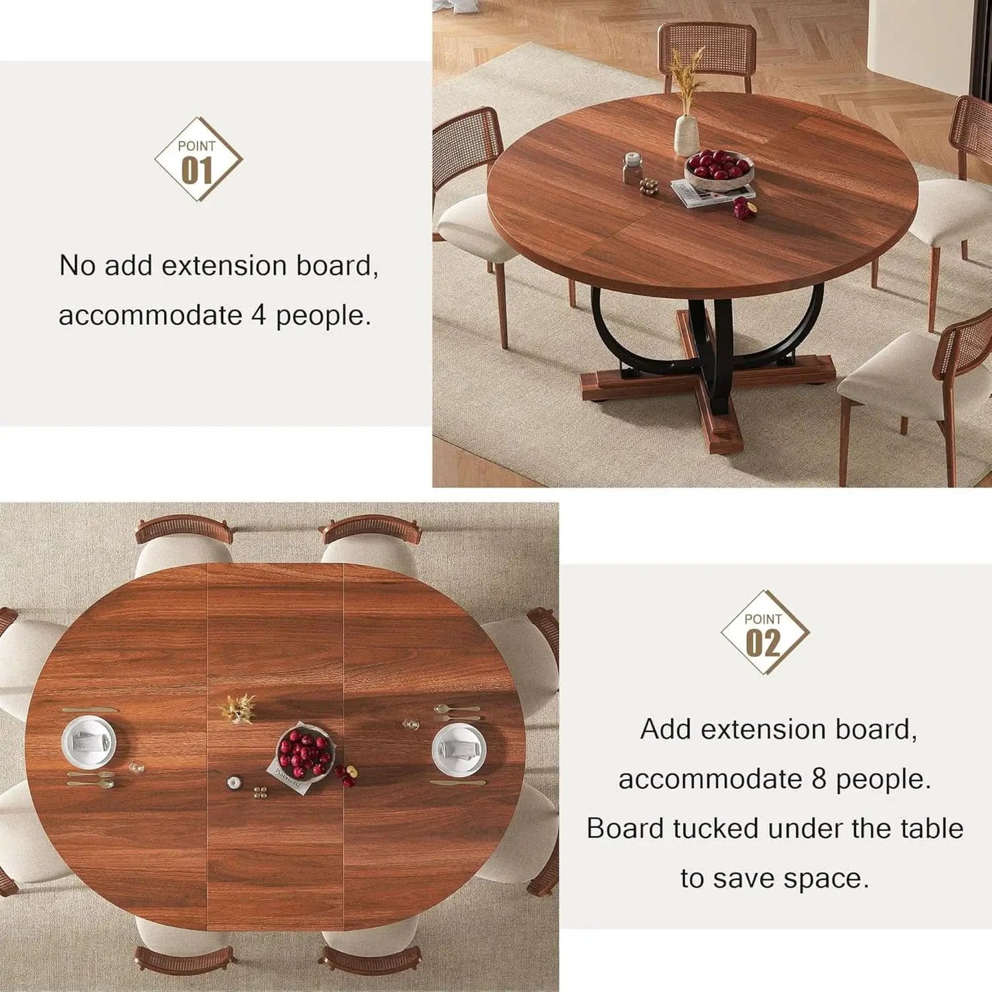 Walnut 59 Inch Fully Extendable Oval Dining Table from PriceLows™